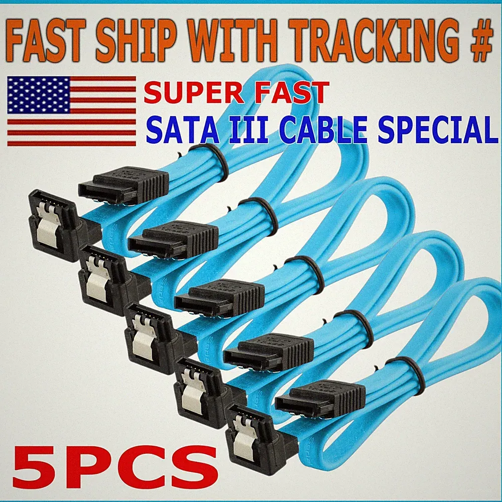 5x 15" SATA 3.0 Cable SATA3 III 6GB/s Right Angle 90 Degree SSD HDD Hard Drive R