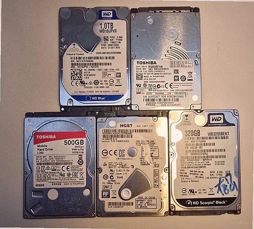 LOT OF 5 Mixed Brand / 2x 1TB / 2x500GB / 1x 320GB 2.5" SATA Hard Drive Tested