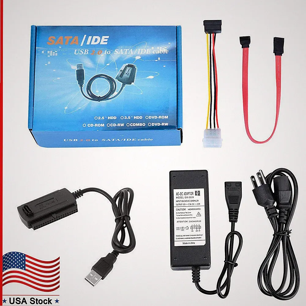 SATA/PATA/IDE to USB 2.0 Adapter Converter Cable for Hard Drive Disk 2.5" 3.5"